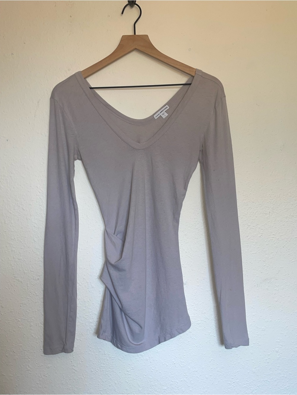 Standard James Perse Ruched Taupe Long Sleeve V-Neck Top Size Small